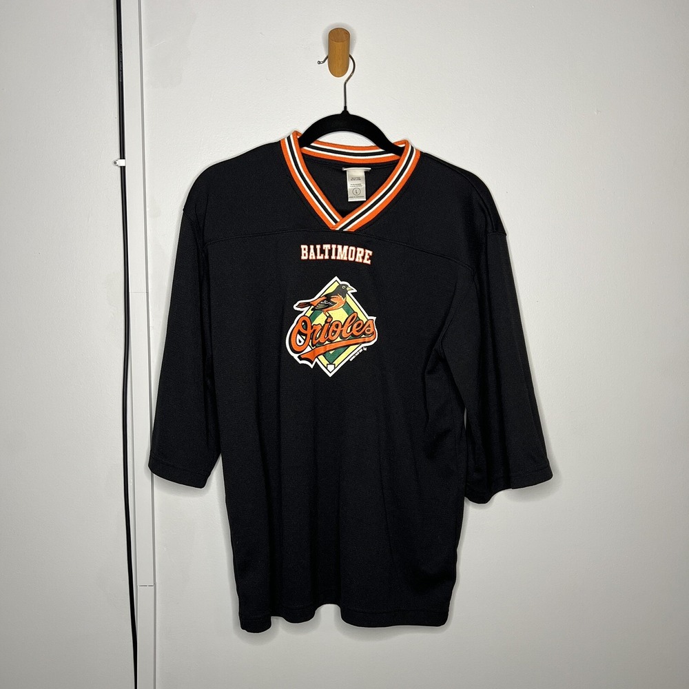 MLB Baltimore Orioles Jersey Large Black Long Sleeve Baseball Shirt VTG